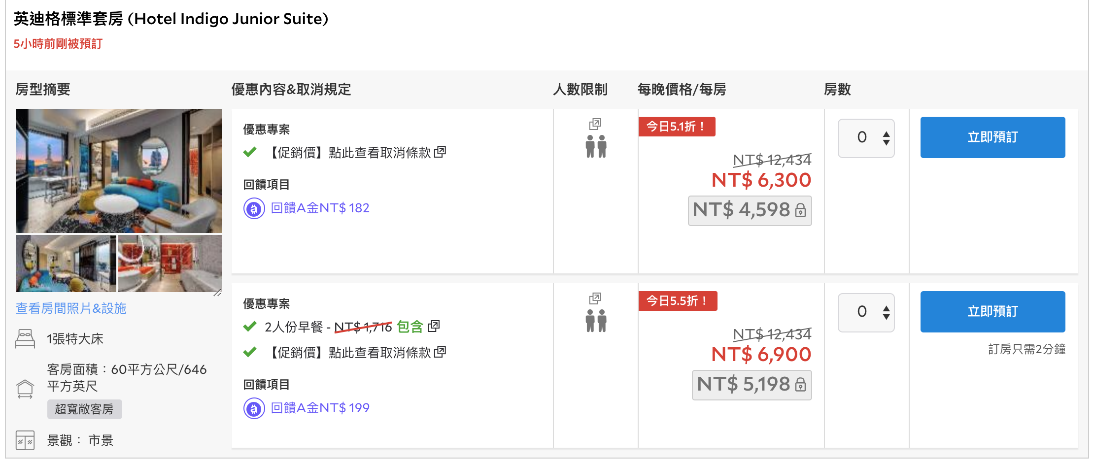 大直英迪格快閃特價，套房3999元含稅（定價30000，原售價6300），電話或粉專限定訂房～