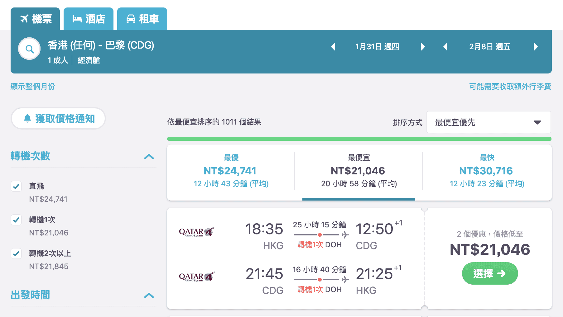 2019過年卡達歐洲航線外站促銷～巴黎、米蘭、布拉格、都有不錯票價～有需要的人要認真考慮～（查價：107.3.28)