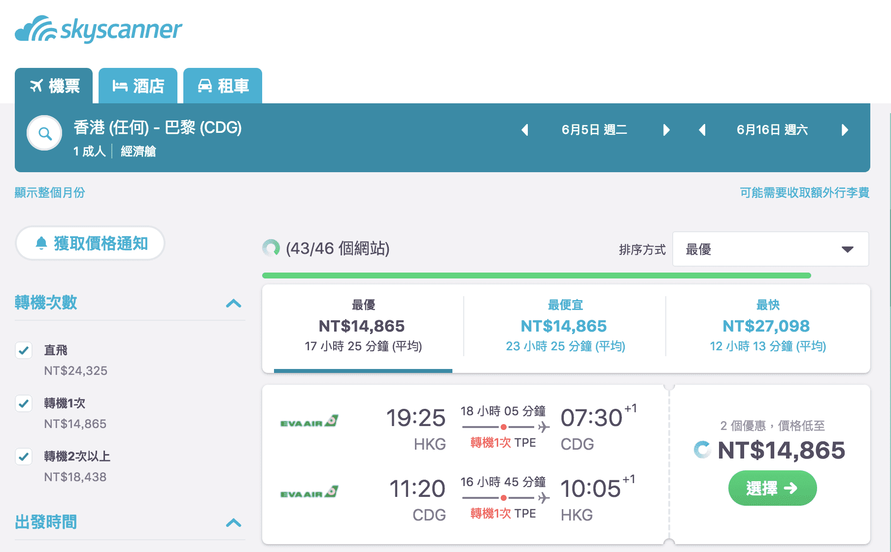 長榮歐洲線外站特價，香港巴黎/維也納最低12K～（查票：107.4.30）