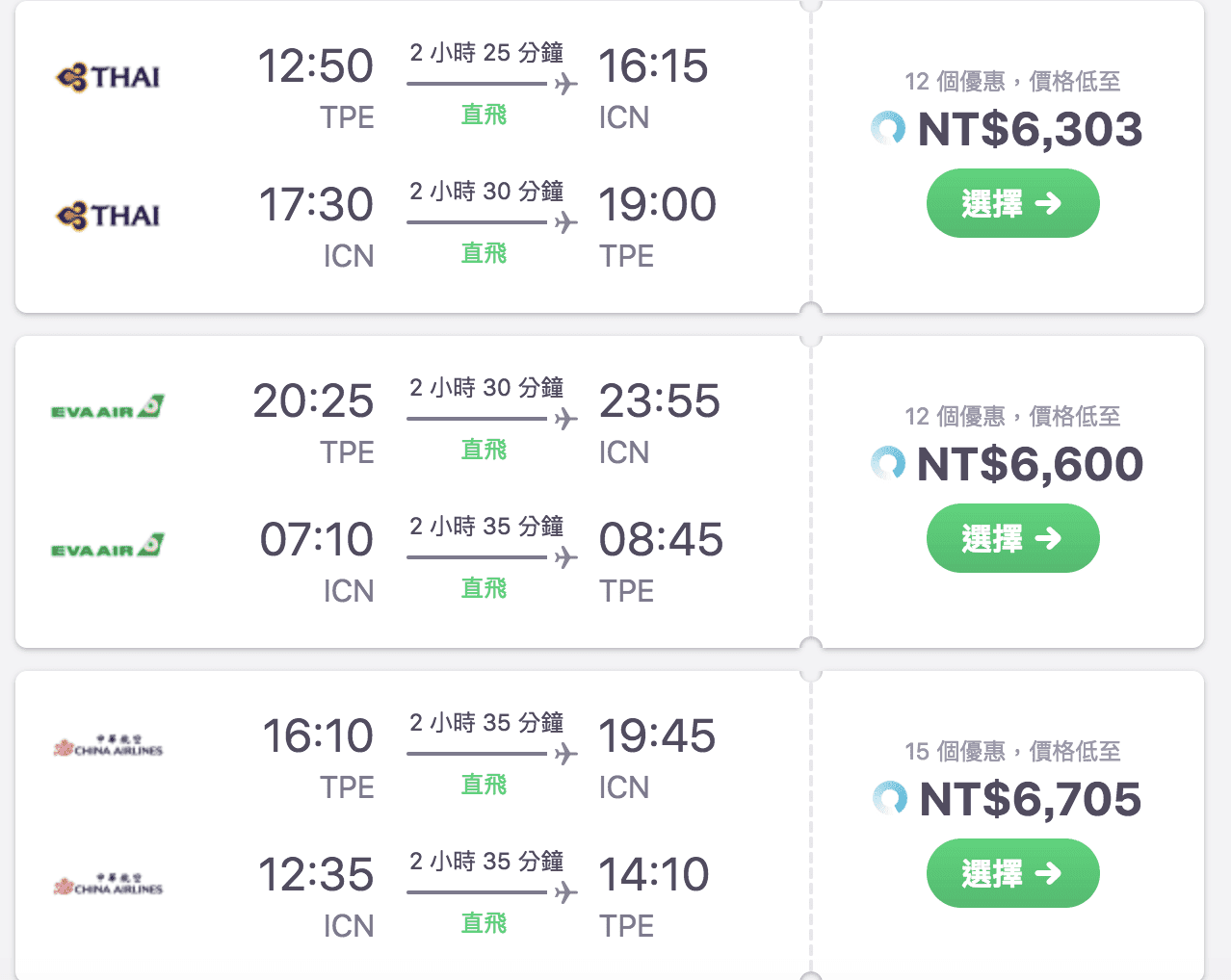 首爾線特價，暑假LCC5K不含稅、9~12月傳航下殺6K～（查票日期：107.5.16）