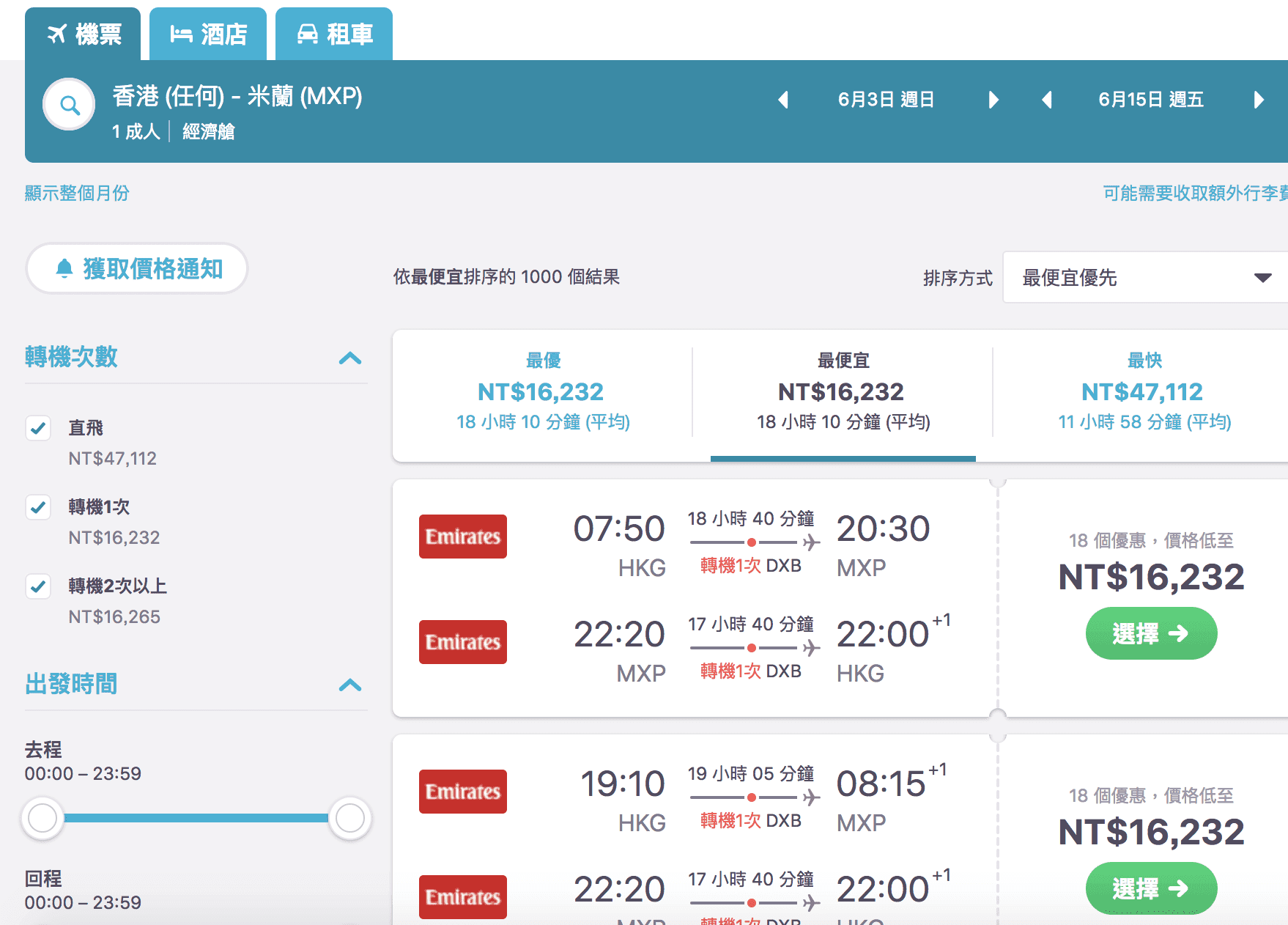 外站出發歐洲查價，歐洲大城市最低票價一覽（查票：107.5.23）