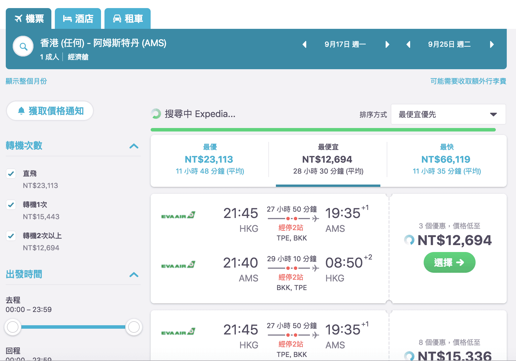 外站出發歐洲查價，歐洲大城市最低票價一覽（查票：107.5.23）