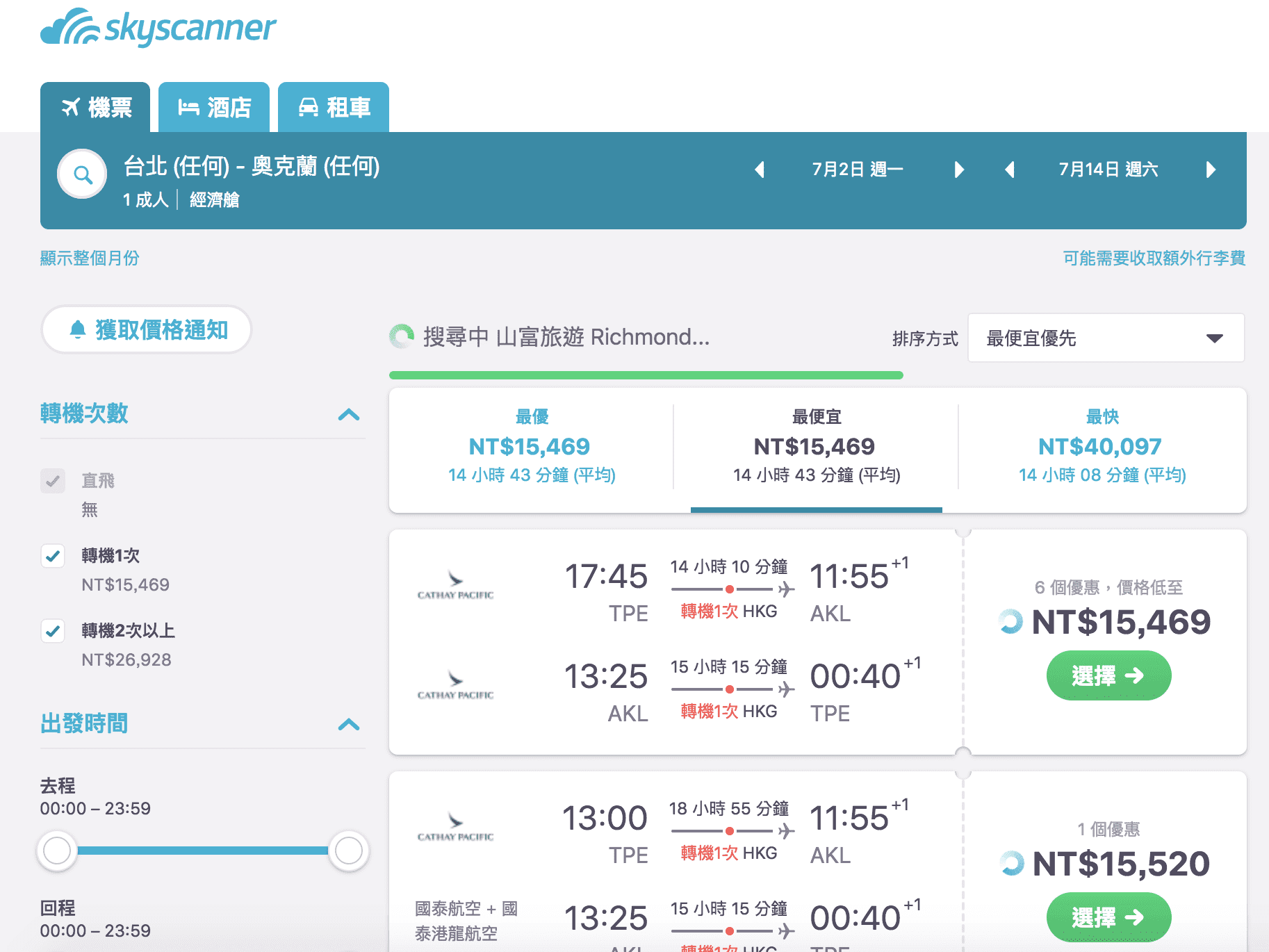 國泰暑假促銷，七月台北紐西蘭15K來回～（查票：107.6.8）