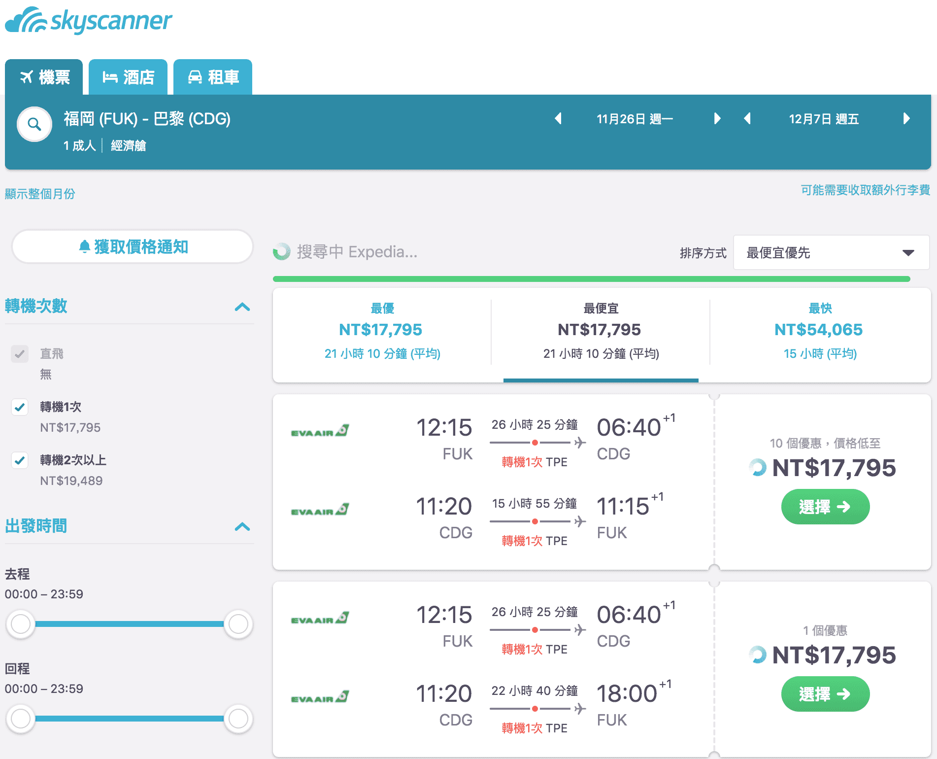 長榮外站出發、限定特價，最低14K起～11月～5月零星促銷（查價：107.9.29）