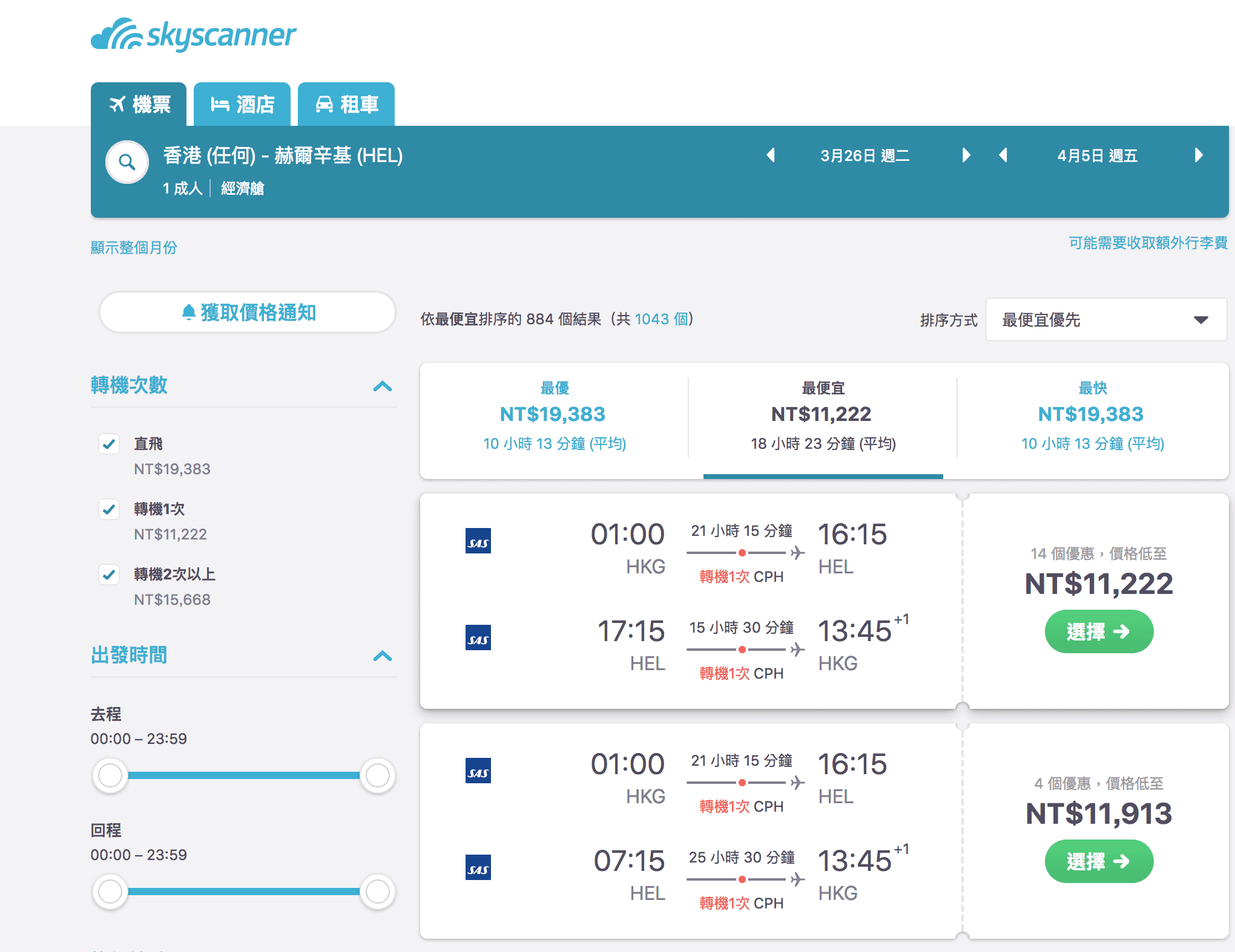 北歐航空外站超殺特價，香港北歐段最低11Ｋ起，冰島最低16K～極光我來了（查價：107.10.5）