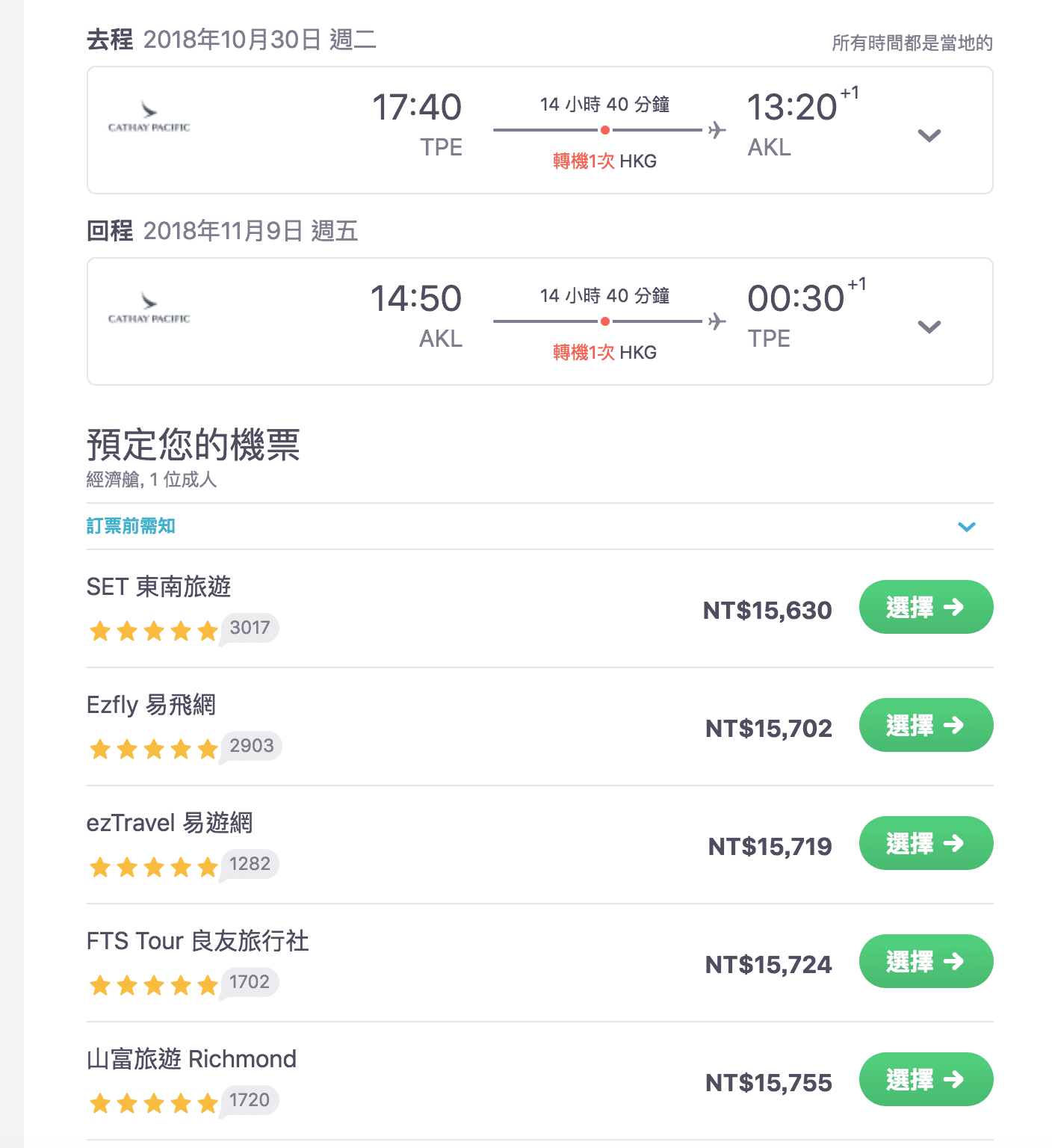 紐西蘭票價持續促銷～15K起～10~12月限定（查票：107.10.15）