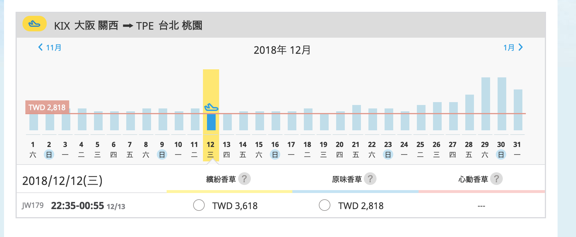 香草固定週五14:00促銷清艙～單程最低888促銷（查票：107.10.18）