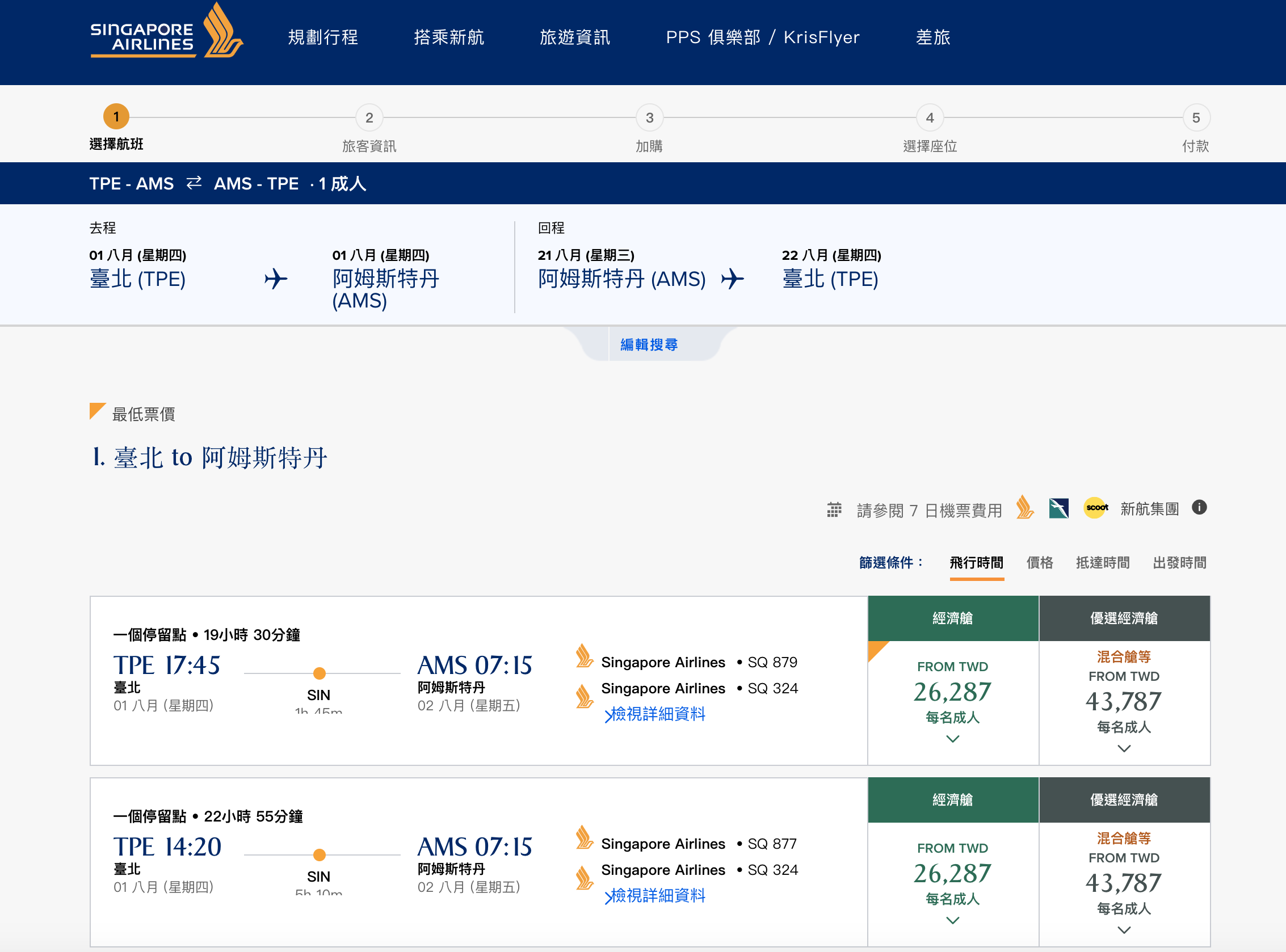 又見新加坡航空暑假7~8月特價，台北出發中轉新加坡，AMS 25K起～（查票：107.11.6）