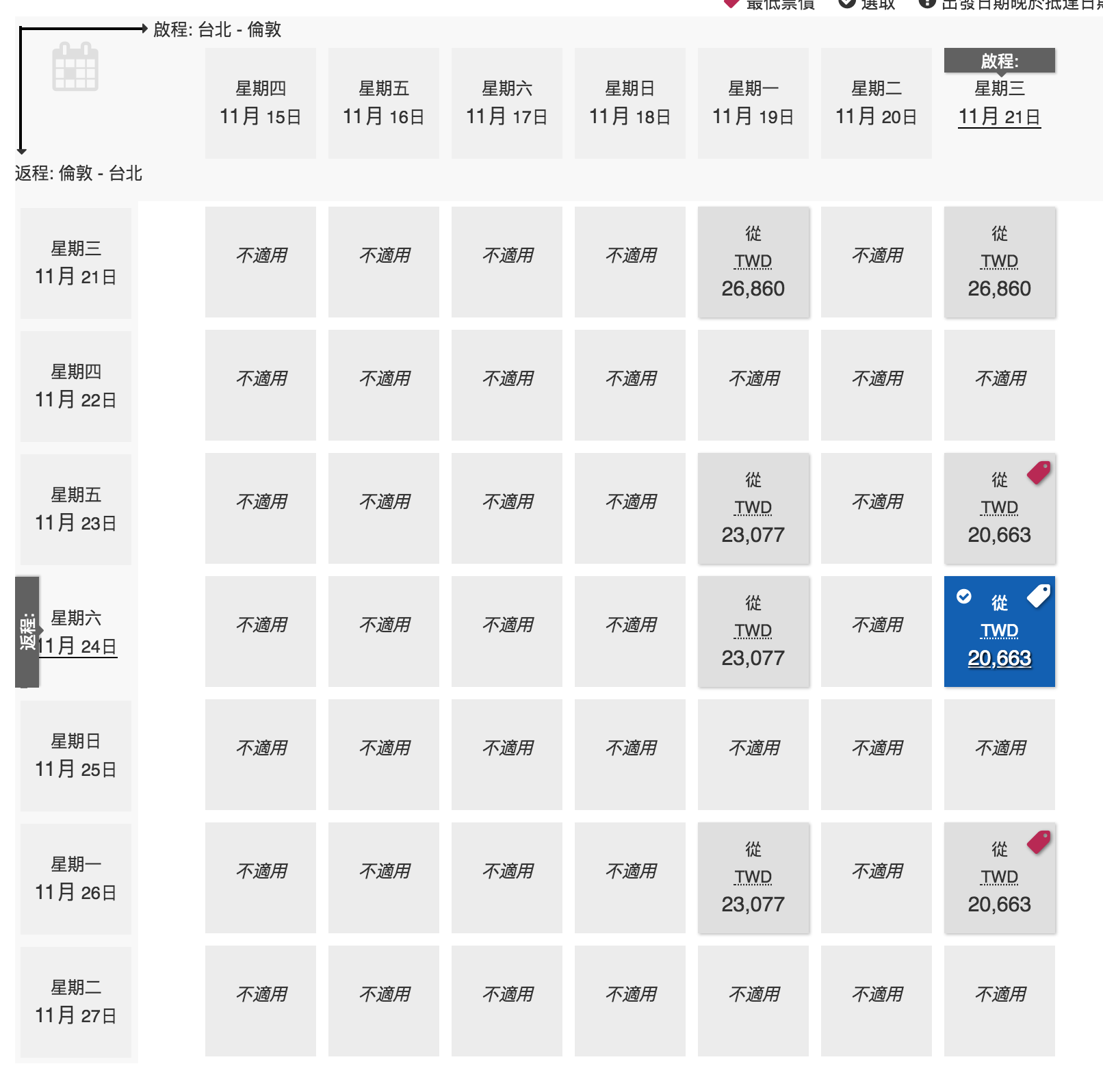 華航倫敦線旅展線上促銷～最低促銷直飛20Ｋ（查票：107.11.18）