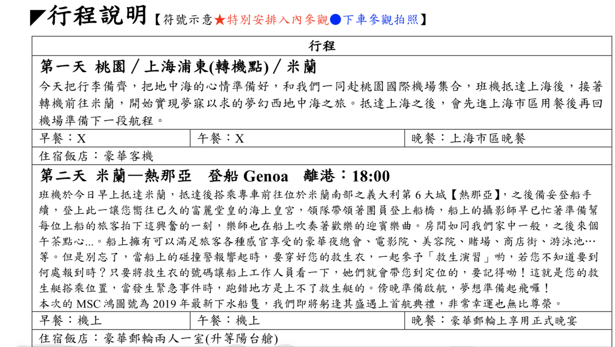 奶茶團長幸福旅行團出團｜2019年高級西地中海郵輪MSC首航團（義法西馬）11/22~12/02，升等陽台房、免費太陽馬戲團、全包式郵輪～下水首航團～