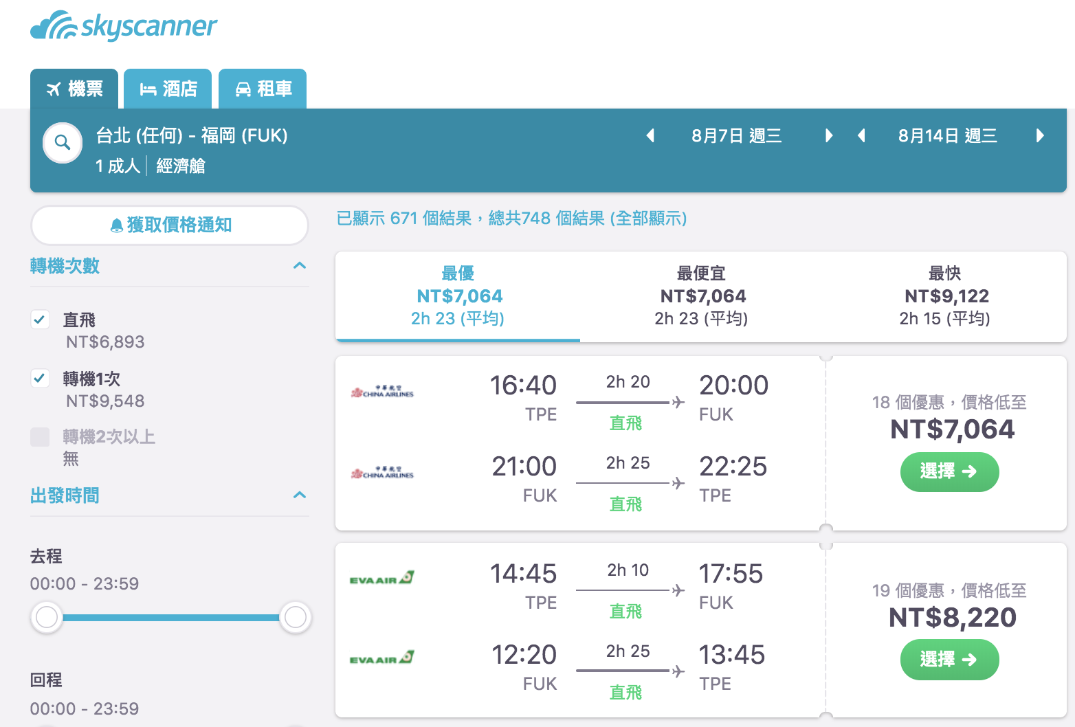 暑假日本機票傳統航空技巧性低價日期，大阪8K、福岡7K、沖繩6K～查價：108.7.13